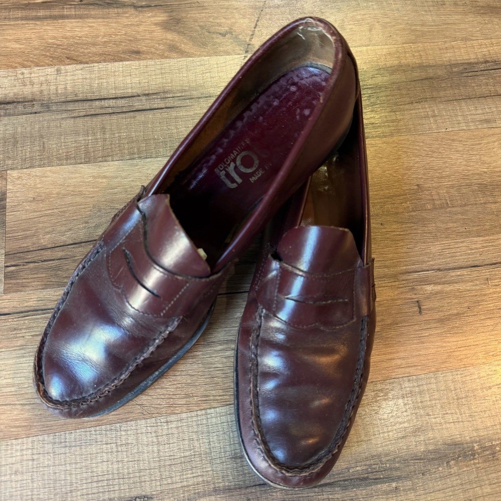 Oldmaine Trotters Penny Loafers Burgundy Leather Vintage Preppy Classic Mens 12